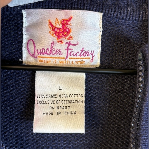 Quacker Factory Cardinal Sweater Cardigan Zips Blue Red Beading Sequins Large - Picture 2 of 5